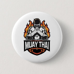 Muay Thai Logo - Thai Boxing Fighter Button