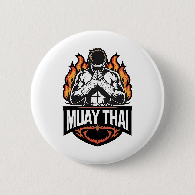 Muay Thai Logo - Thai Boxing Fighter  Button (Front)