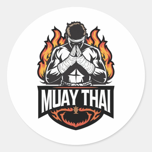 Muay Thai Logo - Thai Boxing Fighter  Classic Round Sticker (Front)