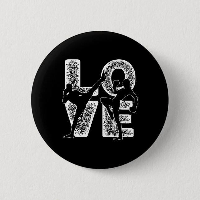 Muay Thai Love Word Theme Graphic Design Kickboxin Button (Front)
