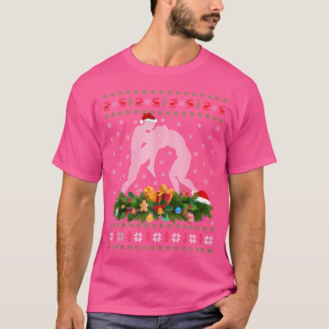 Muay Thai Lover Xmas Santa Hat Ugly Muay Thai Chri T-Shirt (Front)