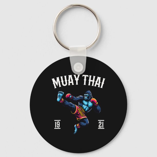 Muay Thai Monkey - Kickboxing And Monkey Thai Boxi Keychain (Front)