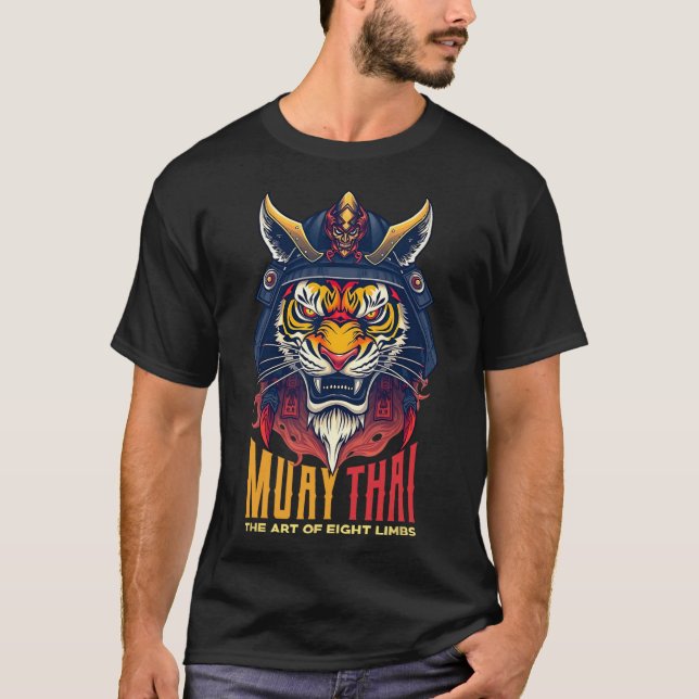 Muay Thai Samurai Tiger Thai Boxing Graphic  T-Shirt (Front)