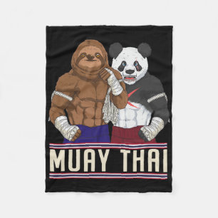Muay Thai Sloth Panda Kickboxing Fighter  Fleece Blanket