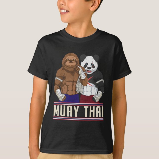 Muay Thai Sloth Panda Kickboxing Fighter  T-Shirt (Front)