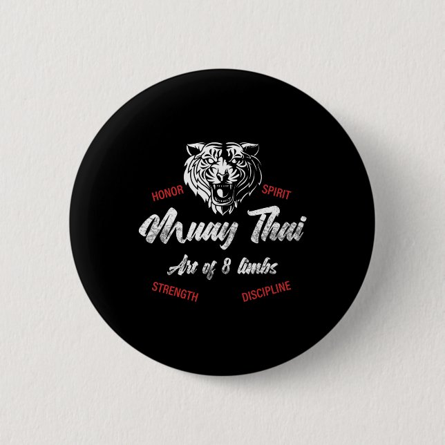 Muay Thai Tiger - Tiger Thai Boxing And Kickboxing Button (Front)