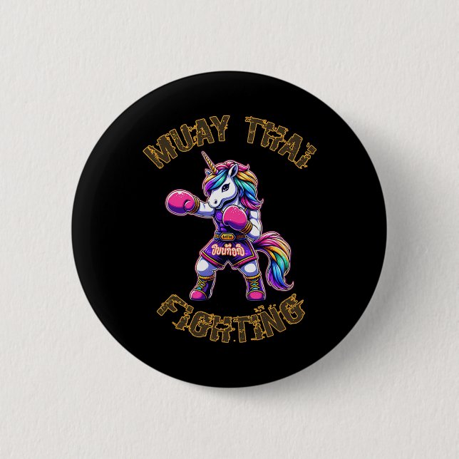 Muay Thai Unicorn - Unicorn Kickboxing Thai Boxing Button (Front)