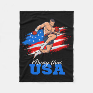 Muay Thai Usa Support Team American Flag Kickboxin Fleece Blanket