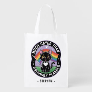 Much Gayer – Funny Cute Black Cat LGBTQ Pride Grocery Bag