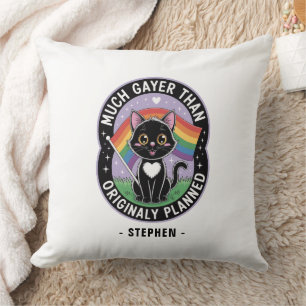 Much Gayer – Funny Cute Black Cat LGBTQ Pride Throw Pillow