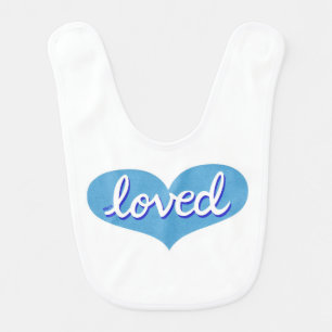 MUCH LOVED - Adored - Blue love heart - Baby boy Bib