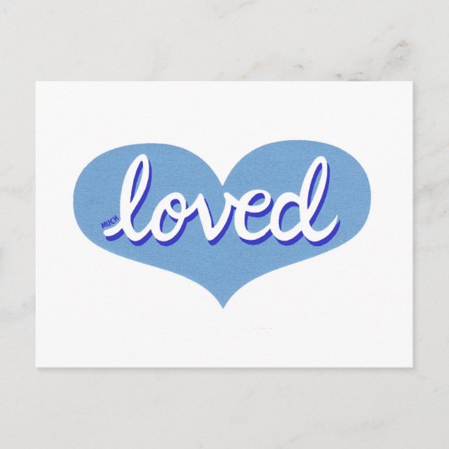 MUCH LOVED - Adored - Blue love heart Postcard (Front)