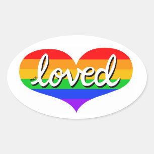 MUCH LOVED -Adored - Rainbow love heart Oval Sticker