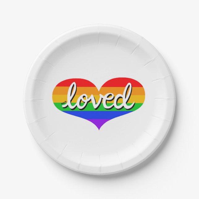 MUCH LOVED -Adored - Rainbow love heart- Paper Plates (Front)