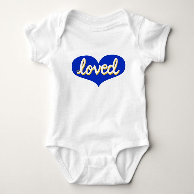 MUCH LOVED - blue  love heart- Baby boy/girl Bodysuit (Front)