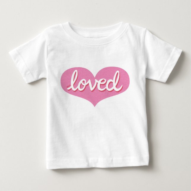 Much Loved -Pink love heart- Baby T-Shirt (Front)