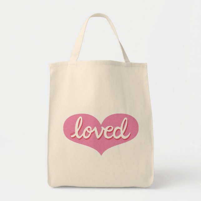 Much Loved - Pink love heart - Tote Bag (Front)
