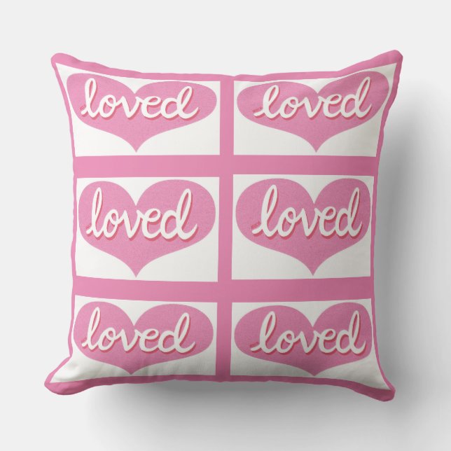 MUCH LOVED-  Pink love hearts - girl Throw Pillow (Front)
