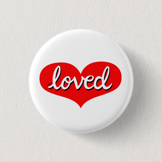 Much Loved - Red love heart - Button (Front)