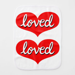 MUCH LOVED - Red love hearts - baby boy/girl Burp Cloth