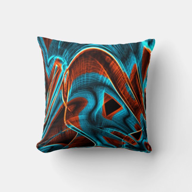 Much twisted blue and red burnt with grooves throw pillow (Front)