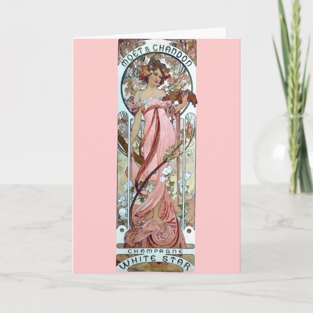 mucha art deco white star champagne woman card (Front)