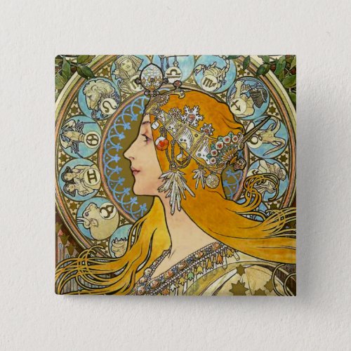 Mucha Art Nouveau Button _  Zodiac  _ La Plume