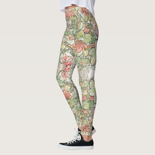 Mucha Art Nouveau Flowers All Over Print Leggings (Left)