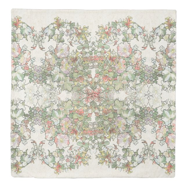 Mucha Art Nouveau Hollyhock Flowers Duvet Cover (Front)