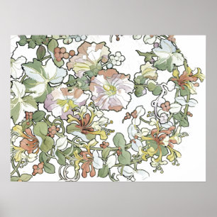 Mucha Art Nouveau Hollyhock Flowers Poster