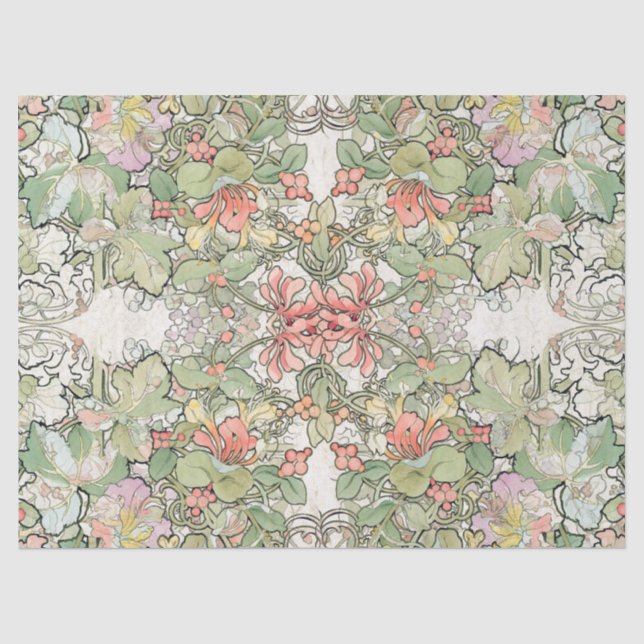 Mucha Art Nouveau Hollyhock Flowers Tissue Paper (Front)