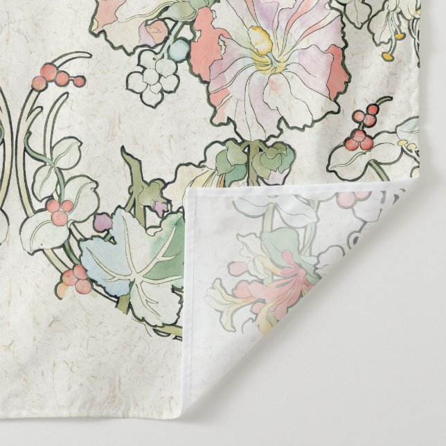 Mucha Art Nouveau Hollyhock Flowers Wall Tapestry (Detail)