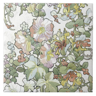 Mucha Art Nouveau Hollyhocks Floral Tile