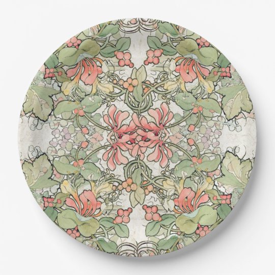 Mucha Art Nouveau Honeysuckle Flowers Paper Plates