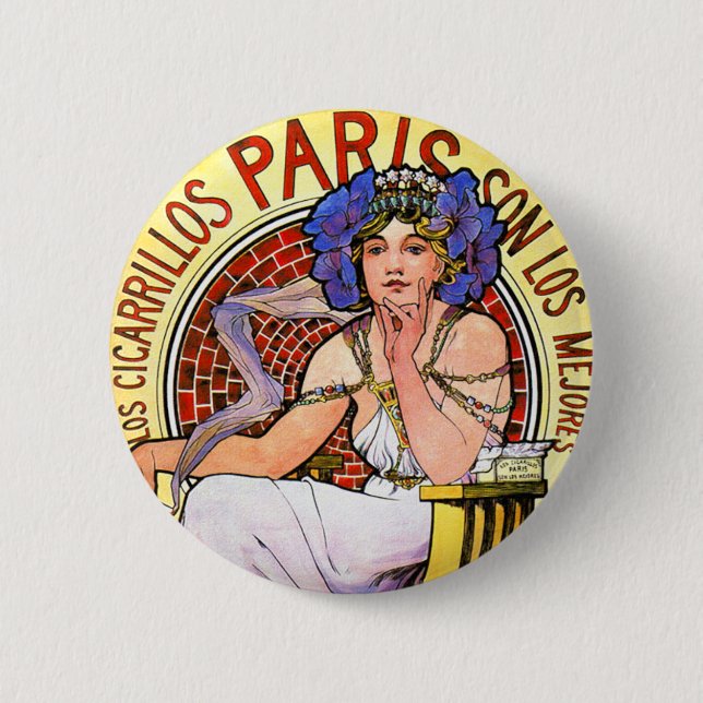 Mucha Art Nouveau Illustration Pinback Button (Front)