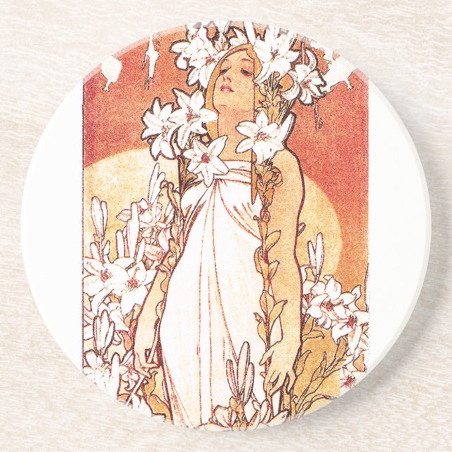 Mucha Art Nouveau Lady Coaster (Front)