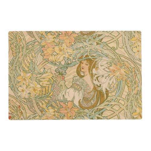 Mucha Art Nouveau Lilies Language of Flowers Placemat