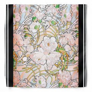 Mucha Art Nouveau Peony Floral Striped Bandana