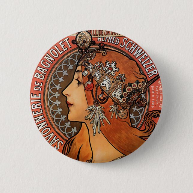 Mucha - Art Nouveau Pinback Button (Front)