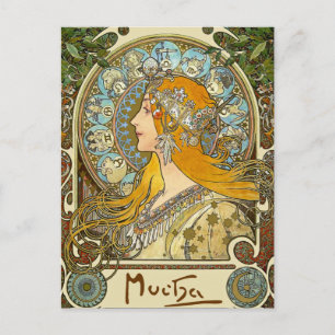 Mucha Art Nouveau Postcard - Zodiac - La Plume