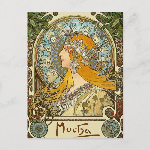 Mucha Art Nouveau Postcard _  Zodiac  _ La Plume