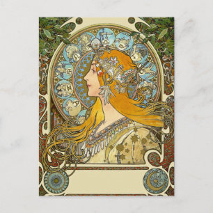 Mucha Art Nouveau Postcard - Zodiac - La Plume