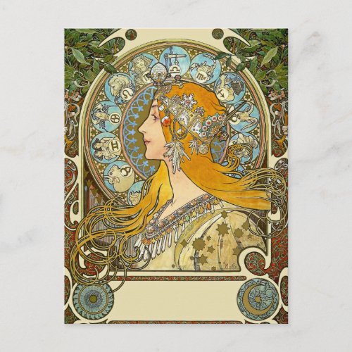 Mucha Art Nouveau Postcard _  Zodiac  _ La Plume