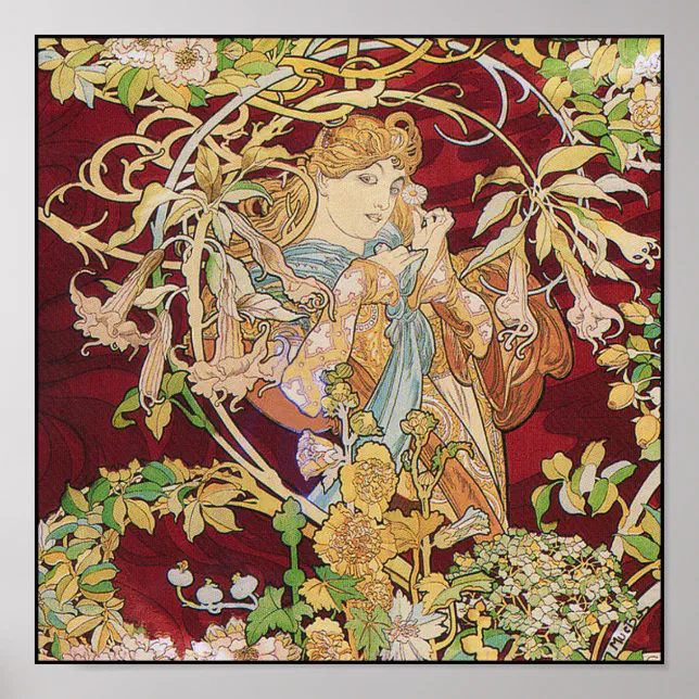 Mucha Art Nouveau Poster Print: Woman With Daisy | Zazzle