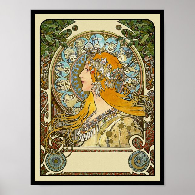 Mucha Art Nouveau Poster -  Zodiac  - La Plume (Front)