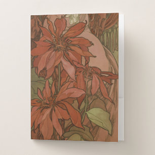 Mucha Art Nouveau Red Poinsettia Floral Pattern Pocket Folder