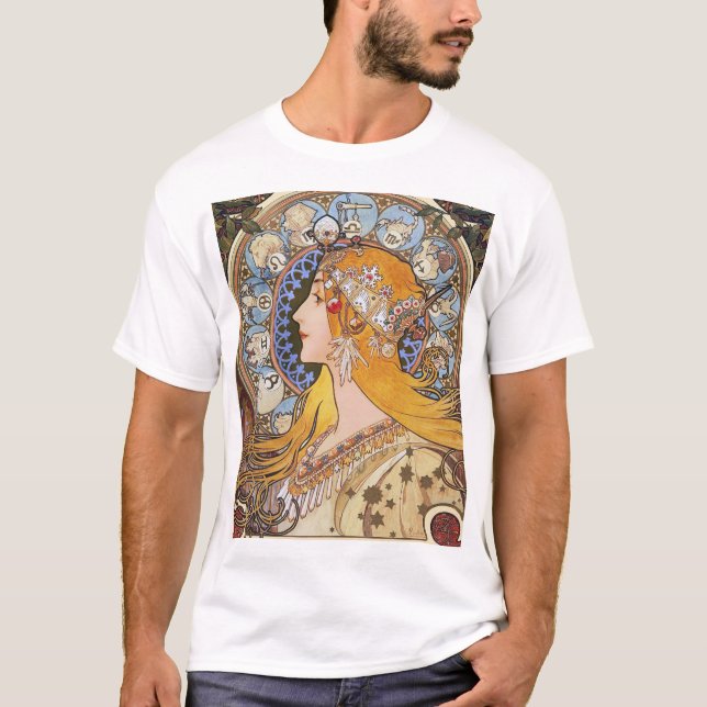 Mucha Art Nouveau T-Shirt -  Zodiac  - La Plume (Front)