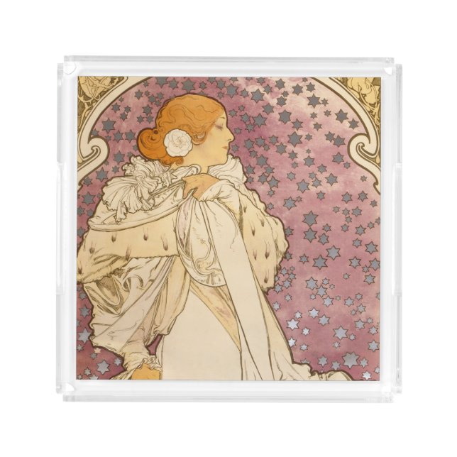 Mucha Art Nouveau Woman Beauty Acrylic Tray (Front)