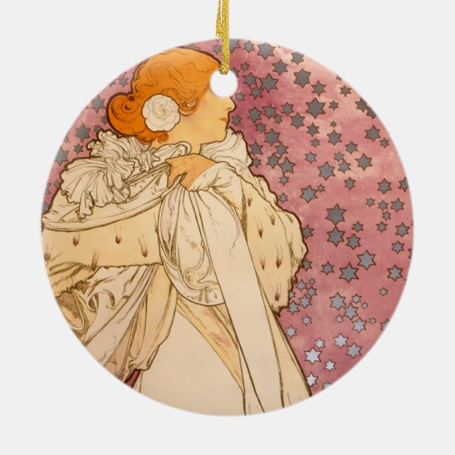 Mucha Art Nouveau Woman Beauty Ceramic Ornament (Back)