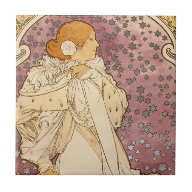 Mucha Art Nouveau Woman Beauty Ceramic Tile (Front)